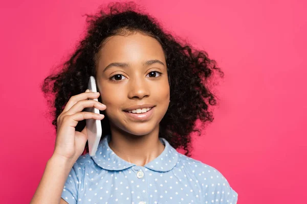 Cute curly african american kid isolated on pink — Stock Photo