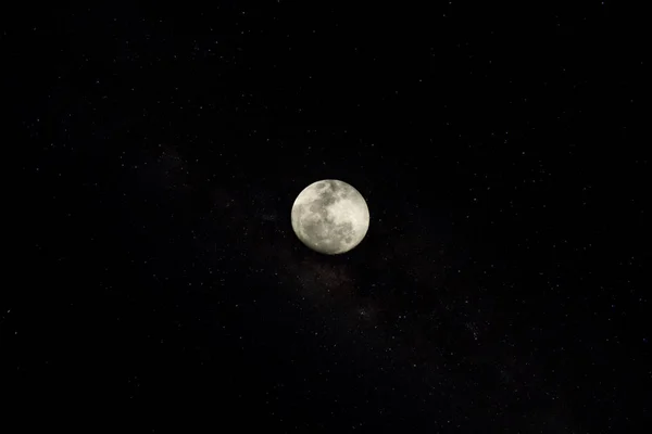 Lua Cheia Noite Escura Com Estrela — Fotografia de Stock