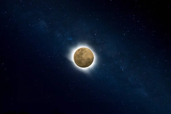 Super Azul Sangue Eclipse Lunar Noite Escura Com Estrela — Fotografia de Stock