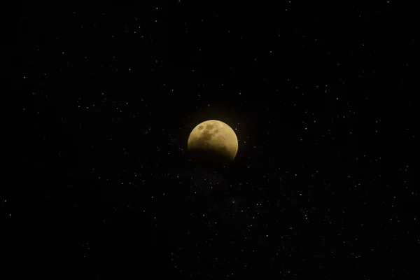 super blue blood lunar eclipse in the dark night with star.