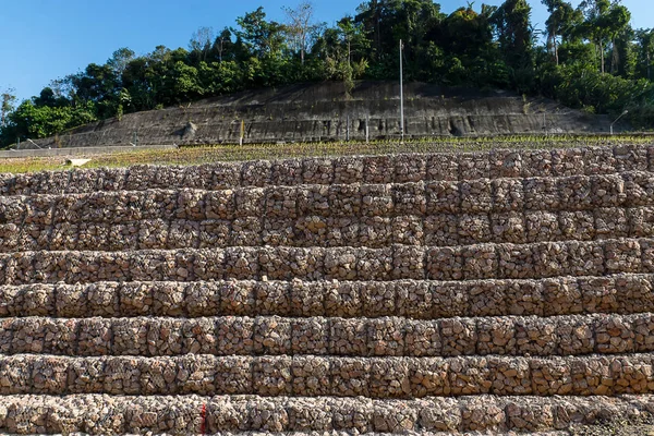 Rock Wall Protects Mountain Landslide — Stock Photo, Image