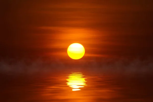 Grand Soleil Est Réflexion Sur Eau Bord Lac Avec Doux — Photo