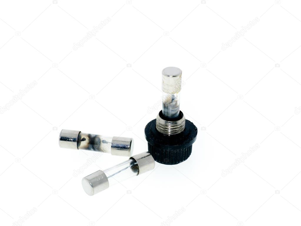 Fuse of electrical protection component on white background