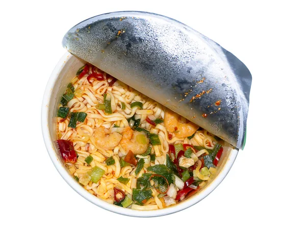 Primo Piano Instant Noodle Gamberetti Piccanti Con Sapore Erbe — Foto Stock