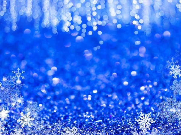 Blau Funkelnden Glitzernden Bokeh Hintergrund Mit Schnee Abstrakt Und Licht — Stockfoto