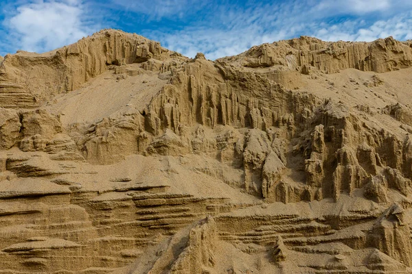 Textura Fondo Montaña Arena Amarilla Con Cielo Nube — Foto de Stock