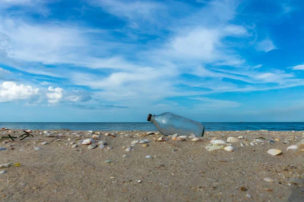 Glass Bottles Beach Blue Sky Cloud — Stock Photo, Image