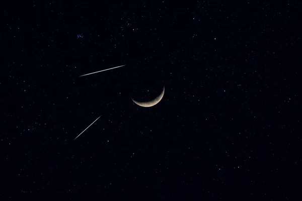 Luna Semilună Stelele Căzătoare Praf Stele — Fotografie, imagine de stoc