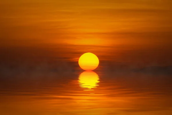 Reflection Big Sunset Lake Orange Sky — Stock Photo, Image