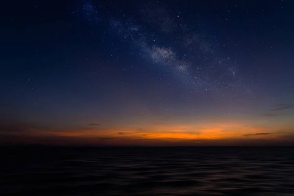Silhueta Paisagem Marinha Com Céu Crepúsculo Estrela Viagens Tailândia — Fotografia de Stock