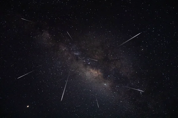 Les Étoiles Filantes Avec Voie Lactée Poussière Étoiles Dans Ciel — Photo