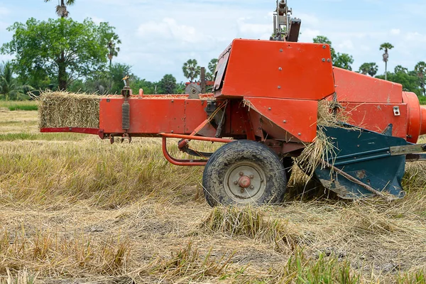 Rijst Stro Machine Met Droge Rijst Stro Aan Gebruikte Voor — Stockfoto