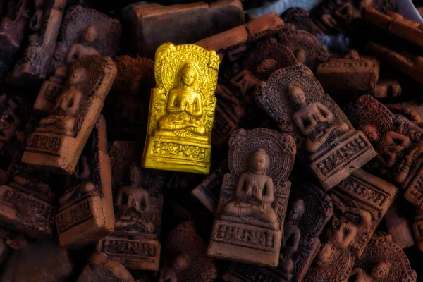 Měkké Zaostření Malý Buddha Socha Wang Wiwekaram Chrámu Sangkhla Buri — Stock fotografie