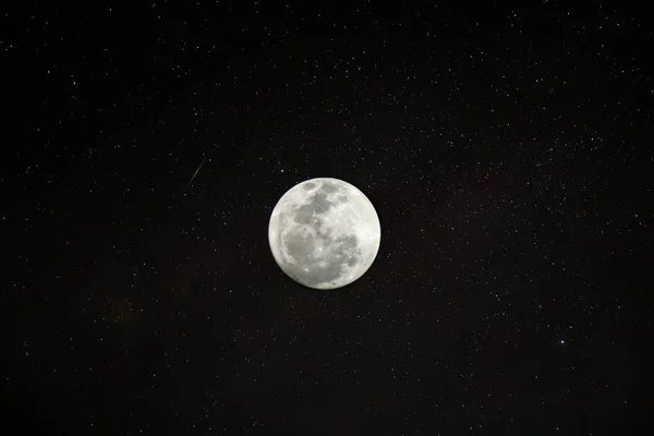 Pleine Lune Dans Nuit Noire Avec Étoile — Photo