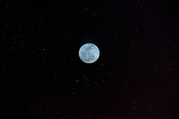 Lune Bleue Dans Nuit Avec Des Étoiles Sur Ciel — Photo