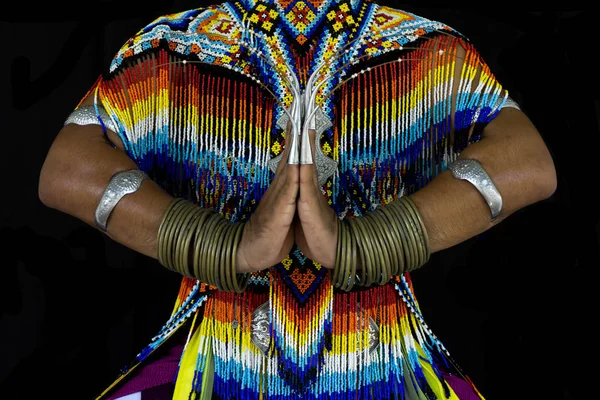 Закрыть Одежду Танцующей Маноры Нативное Искусство Таиланда — стоковое фото
