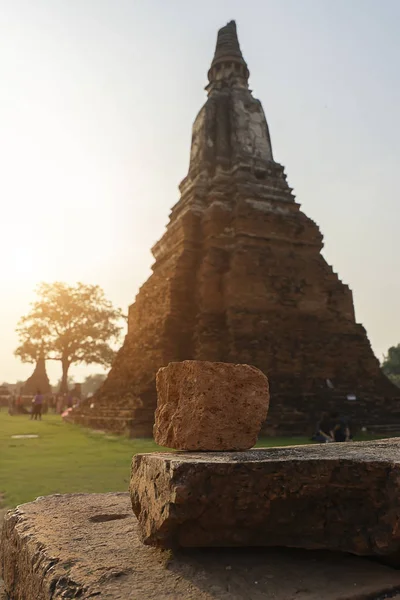 Cerca Ladrillo Viejo Con Luz Del Sol Difuminado Pagoda Fondo — Foto de Stock