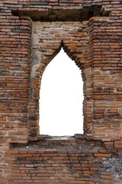 Windows brick building with white background in the Wat Phra Si Sanphet temple at Ayutthaya. Is a tourist attraction in Thailand And world heritage city.