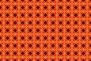 Çizim kalıbı, soyut Geometrik Stil. Koyu kırmızı arkaplanda sekizgen olarak tekrarlanan örnek kare.