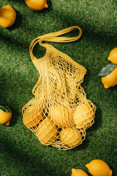 Erhöhte Sicht Auf Zitronen Und Netz Auf Grünem Rasen — Stockfoto