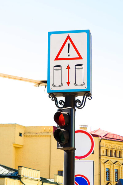 close up view of road signs and traffic signs in city