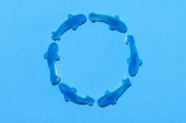 felülnézet nyúlós cápák, kör alakú, kék