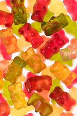 full frame shot of colorful gummy bears isolated on white clipart