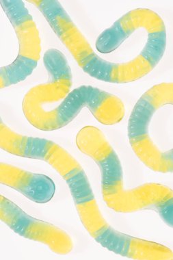 top view of gummy worms isolated on white clipart