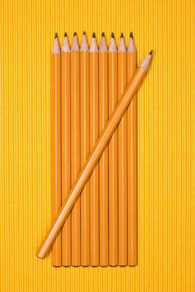 Elevated View Graphite Pencils Placed Row Yellow — Stock Photo, Image