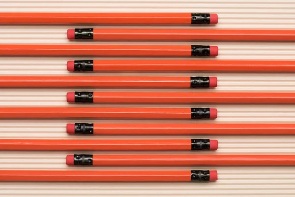 View Red Graphite Pencils Erasers Placed Row Beige — Stock Photo, Image