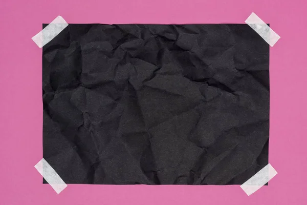 Top View Blank Crumpled Black Paper Pink — Stock Photo, Image