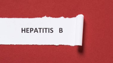 top view of lettering hepatitis b on paper on red background, world hepatitis day concept clipart