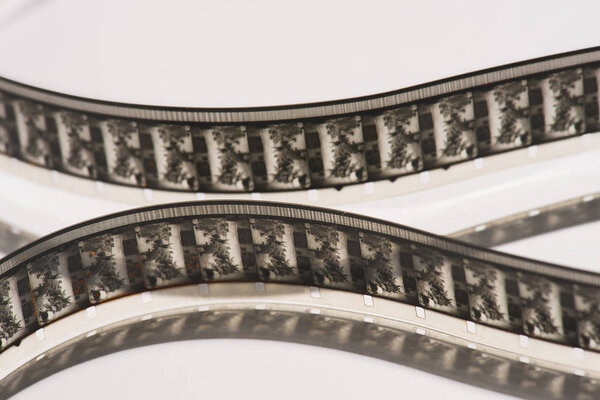 close up view of retro filmstrip on white background
