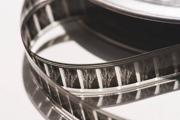close up view of retro filmstrip on white background
