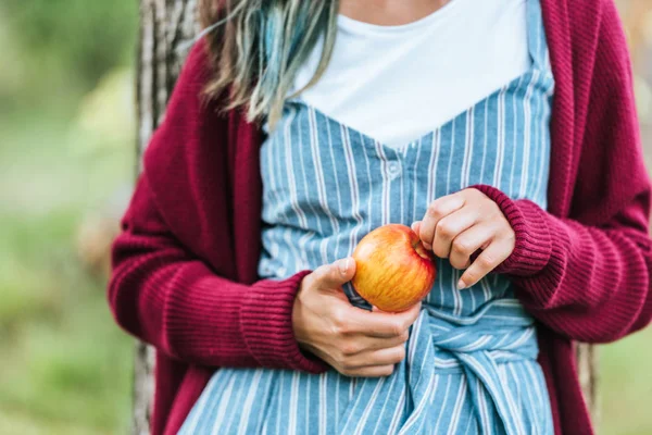 Midsection Vista Chica Sosteniendo Fresco Manzana — Foto de stock gratuita