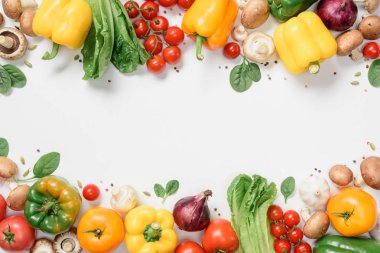 elevated view of frame made of ripe vegetables isolated on white clipart