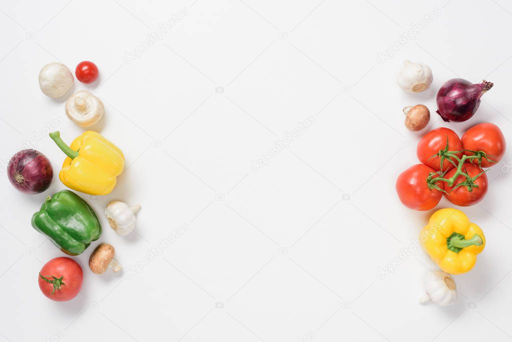top view of ripe vegetables isolated on white