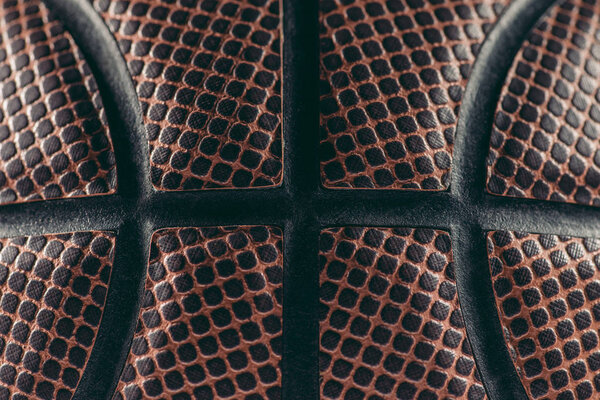 close up of leather brown basketball ball