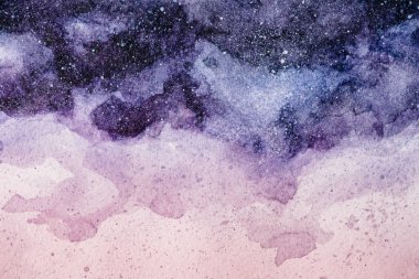 full frame image of night sky painting with purple and pink watercolor paints background clipart