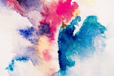 abstract painting with red, purple and blue watercolor paints on white background clipart