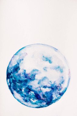 planet made of blue watercolor paint on white background clipart
