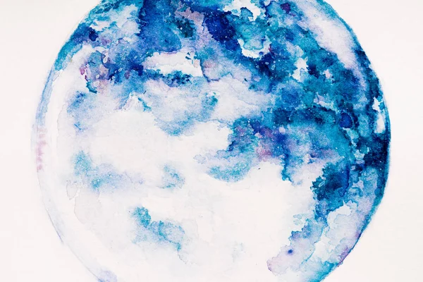 白い背景の青い水彩絵の具の惑星 — ストック写真