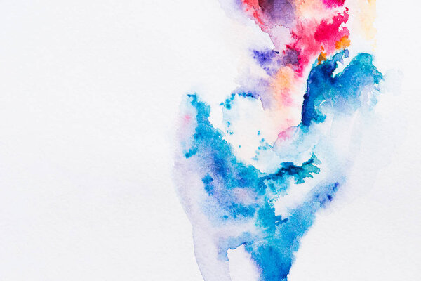 abstract painting with red and blue watercolor paints on white background