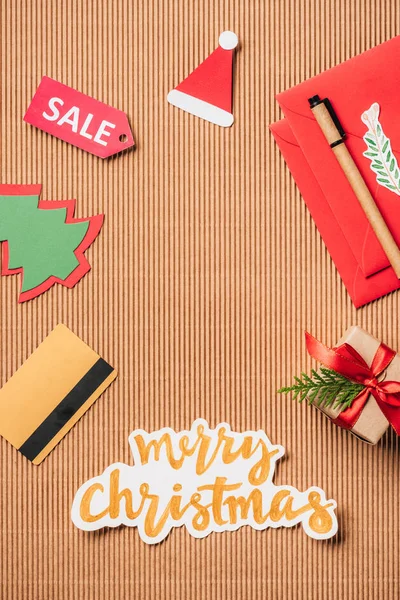 Top View Credit Card Sale Sign Decorated Gift Box Merry — Stock Photo, Image