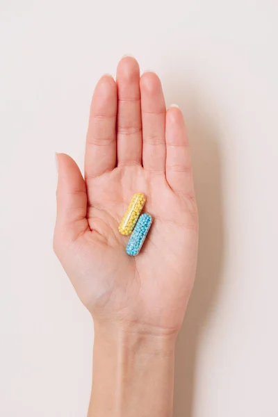 Cropped Shot Woman Holding Medical Capsules White — Stock Photo, Image