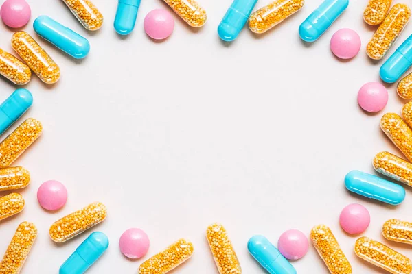 Top View Frame Made Various Colorful Pills White Surface — Stock Photo, Image