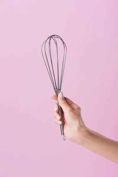 Cropped Shot Woman Holding Whisk Isolated Pink — Stock Photo, Image