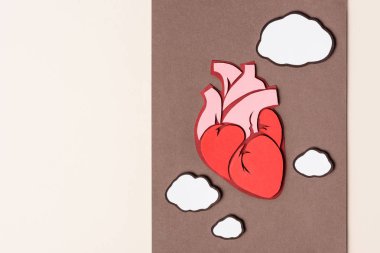 Kahverengi Bej ile anatomik insan kalbi ile düz lay  