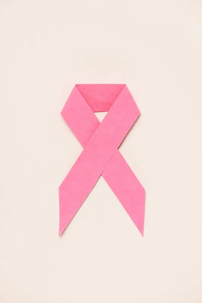 Top View Breast Cancer Awareness Pink Ribbon Beige — Stock Photo, Image
