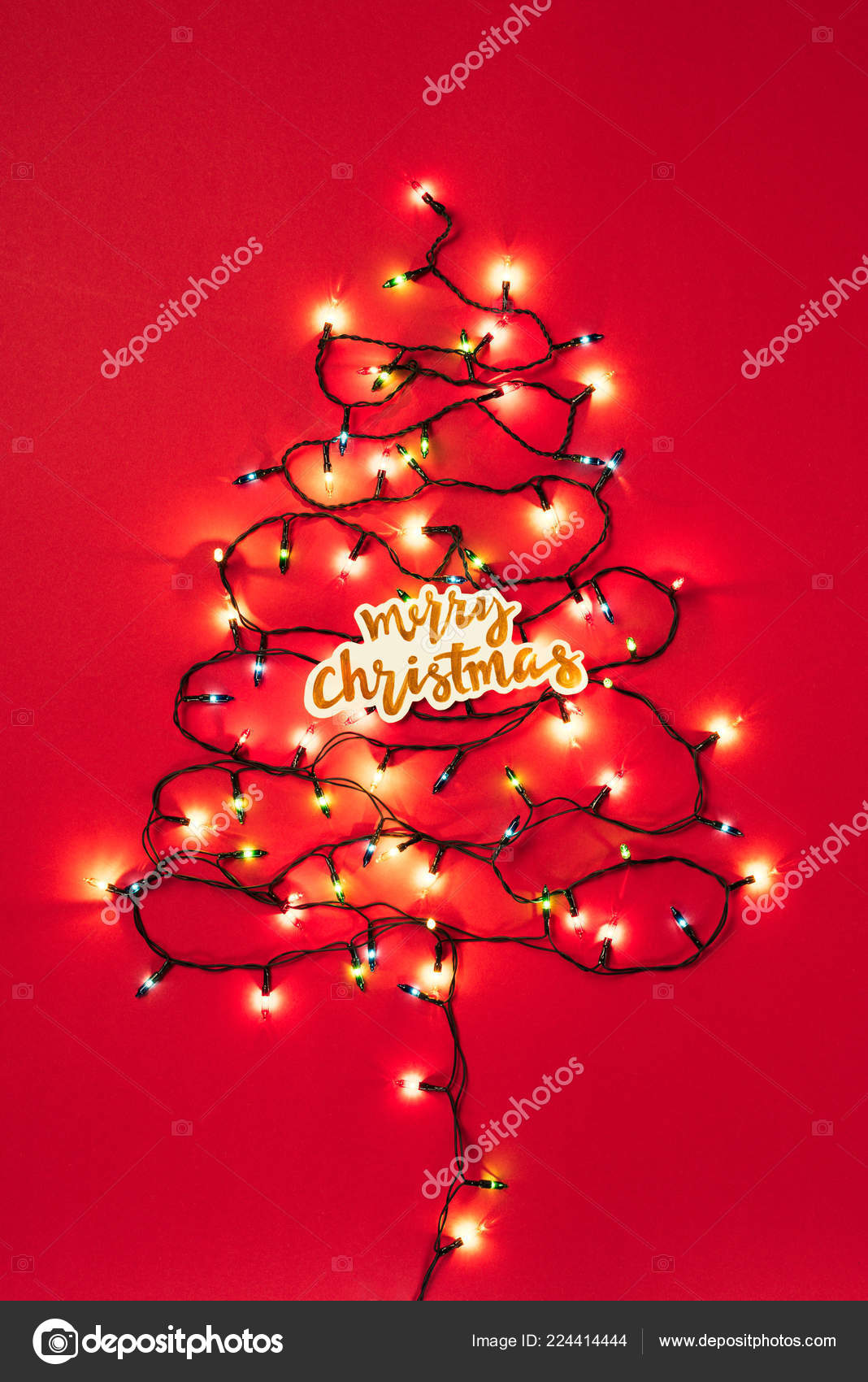 Colourful Garlands Form Christmas Tree Merry Christmas Sign Red Background Stock Photo Image By C Kostyaklimenko Colourful Garlands Form Christmas Tree Merry Christmas Sign Red Background Stock Photo Image By C Kostyaklimenko